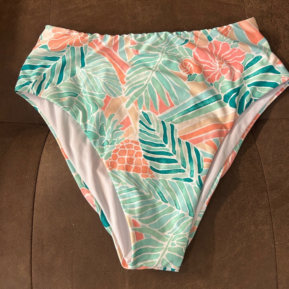 Kenny Flowers Green Tropical Bikini Bottom High-Waisted Swimwear